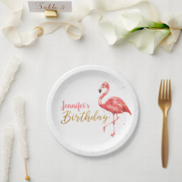 Prato De Papel Tropical Watercolor Flamingo Dourado Birday |