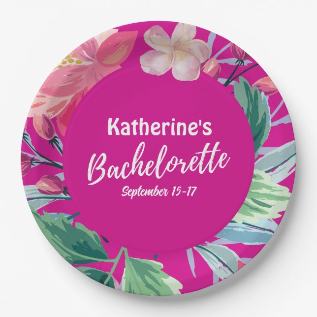 Prato De Papel Trópico como sua solteira tropical rosa-quente (Frente)