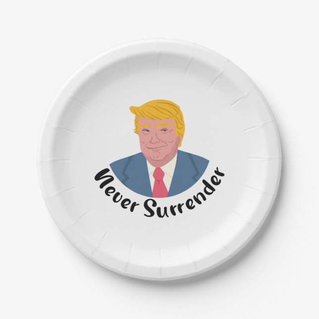 Prato De Papel Trump Mugshot Nunca renderse (Frente)