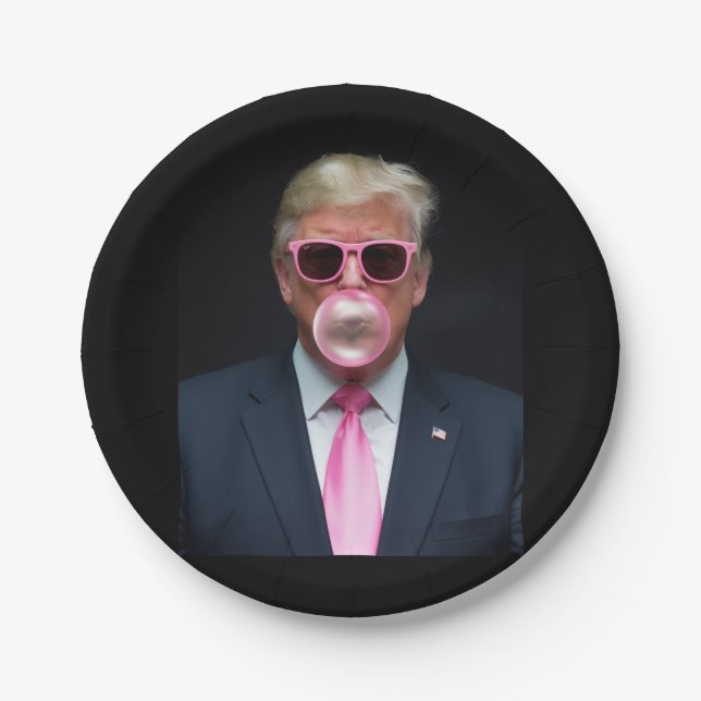 Prato De Papel Trump Pink Bubble Gum Presidente 47 EUA (Frente)