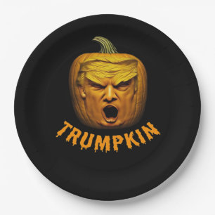 Prato De Papel Trumpkin - Engraçado Donald Pumpkin Halloween Clás