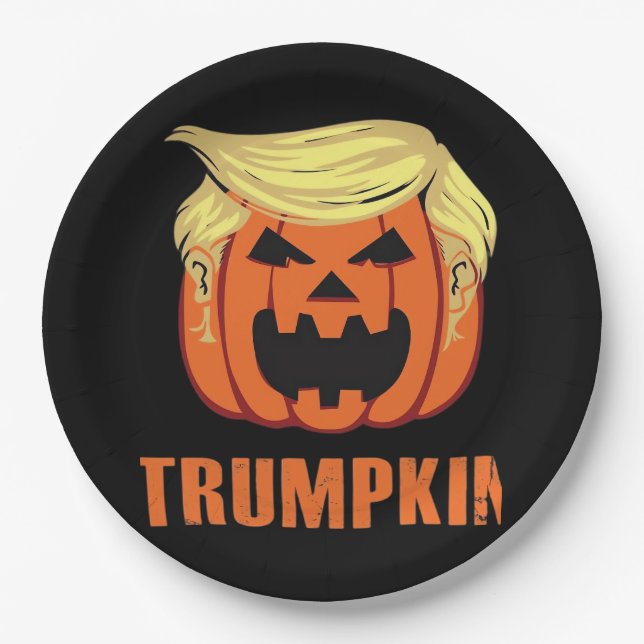 Prato De Papel Trumpkin faz o Halloween (Frente)