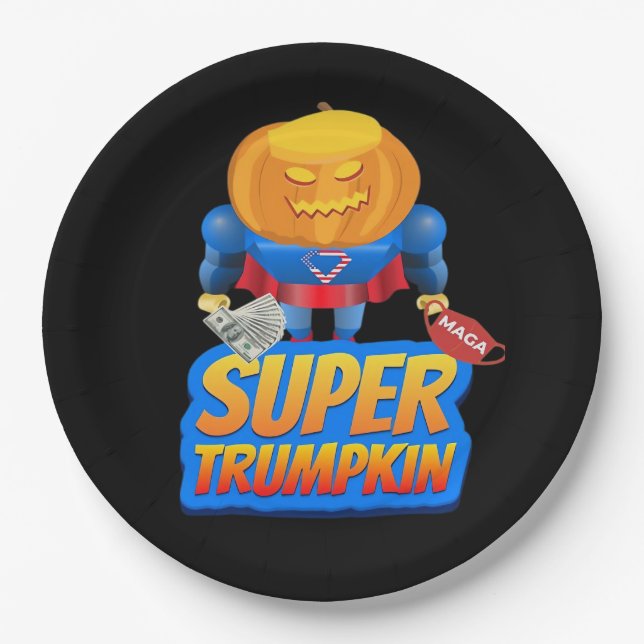 Prato De Papel Trumpkin Funny Pumpkin Head Halloween Costume Clae (Frente)