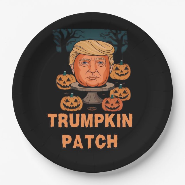 Prato De Papel Trumpkin Halloween - Engraçado Pumpkin Político De (Frente)