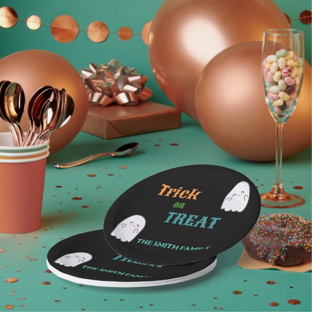 Prato De Papel Truque Fantasma Bonito ou Tratar Halloween (Múltiplo)