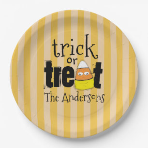 Prato De Papel Truque ou Milho Engraçado de Halloween