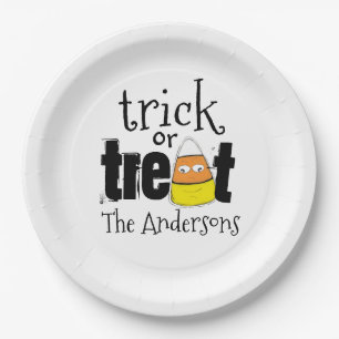 Prato De Papel Truque ou Milho Engraçado de Halloween