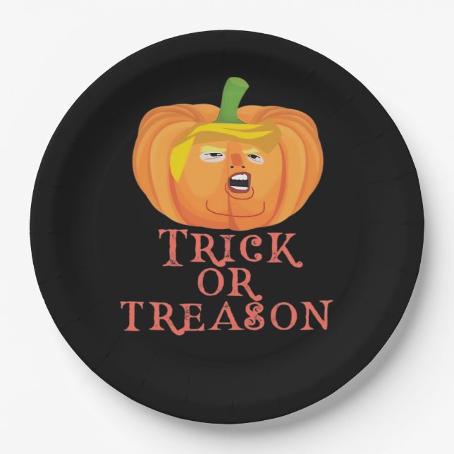Prato De Papel Truque Ou Traição Halloween Impeach Trumpkin Desig (Frente)