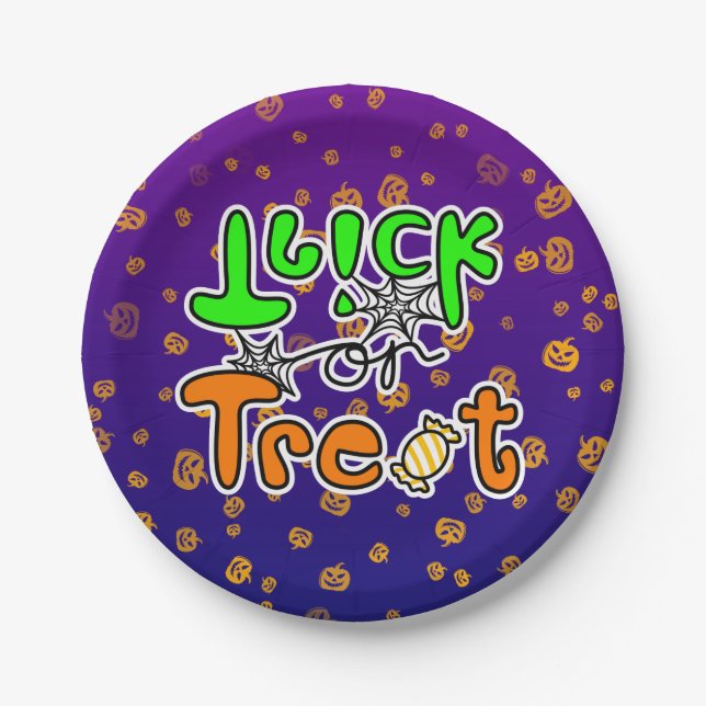 Prato De Papel Truque ou tratamento de festas de Halloween (Frente)