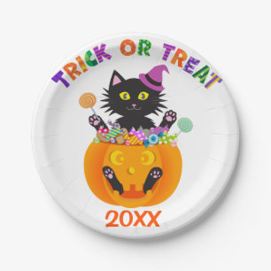 Prato De Papel Truque Ou Tratamento De Gatos Halloween