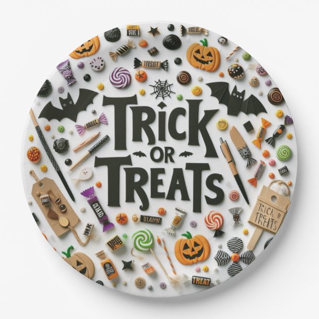 Prato De Papel Truque ou Tratamentos (Frente)