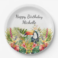Tucano Floral Tropical Feliz Aniversário Nome