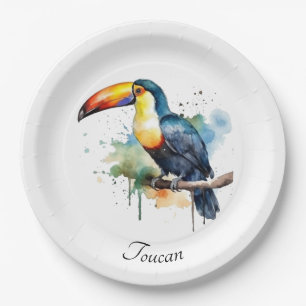 Prato De Papel Tucano no Ramo Arte Aquarela, personalizado