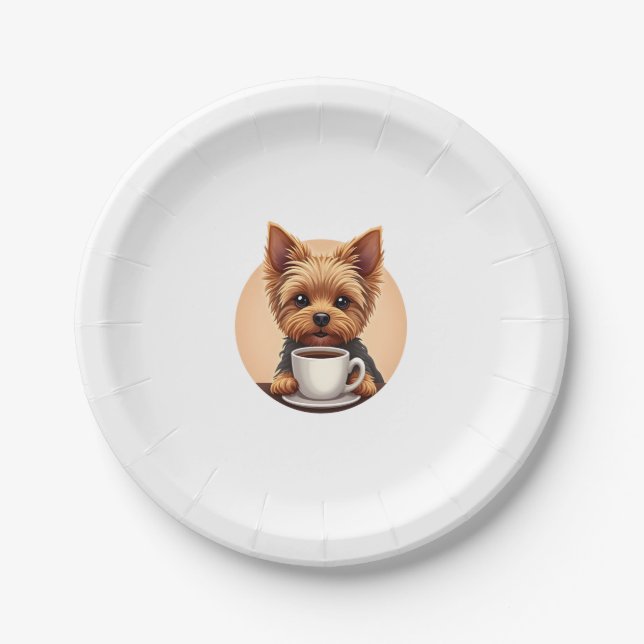 Prato De Papel Tudo que preciso é café e meu Yorkie (Frente)