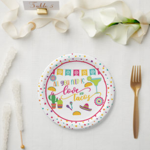 Prato De Papel Tudo que você precisa é de amor e tacos Papel Pl
