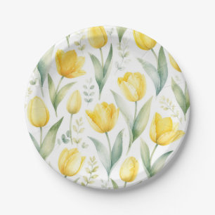 Prato De Papel Tulipas Amarelas Pintura Floral Aquarela Botânica