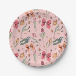 Prato De Papel Tulipas e Arcos cor-de-rosa com flores em forma de