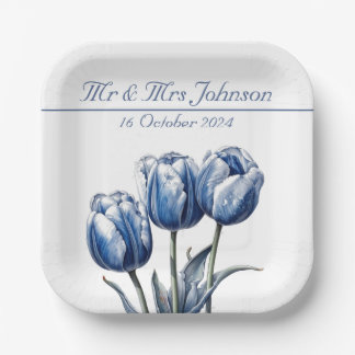 Prato De Papel Tulipas em Delft Blue personalizáveis