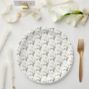 Prato De Papel Tulipas Rosa Aguarela Chá de Bebê Floral