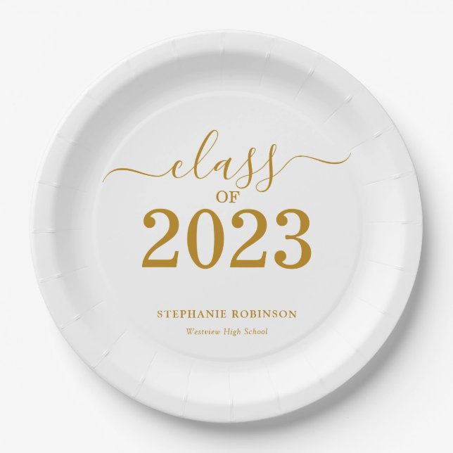 Prato De Papel Turma de 2023 Graduação em Script Dourado   (Frente)