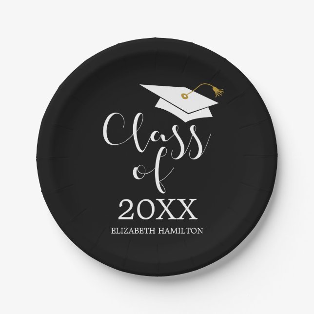 Prato De Papel Turma de 2024 Grad Cap Chic Caligrafia (Frente)