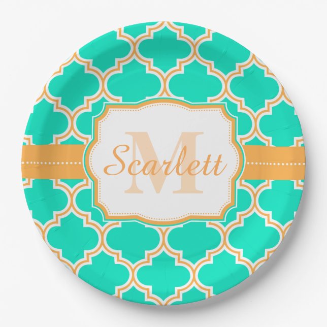 Prato De Papel Turquesa Quatrefoil (Frente)