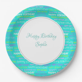 Prato De Papel Turquoise Birthday Personalizado