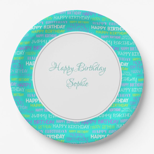 Prato De Papel Turquoise Birthday Personalizado (Frente)