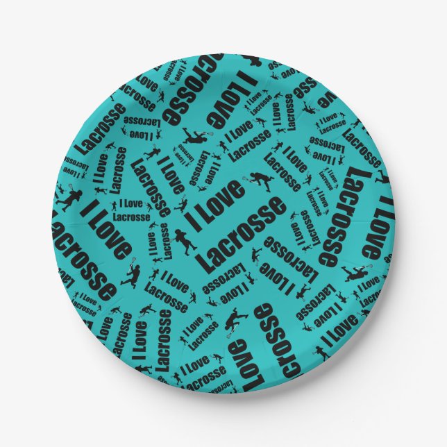 Prato De Papel Turquoise eu amo lacrosse (Frente)