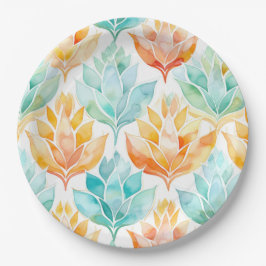 Prato De Papel Turquoise Tangerine Abstrato Floral Casamento