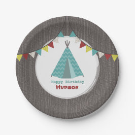 Prato De Papel Turquoise Tipi Birthday