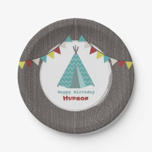 Prato De Papel Turquoise Tipi Birthday