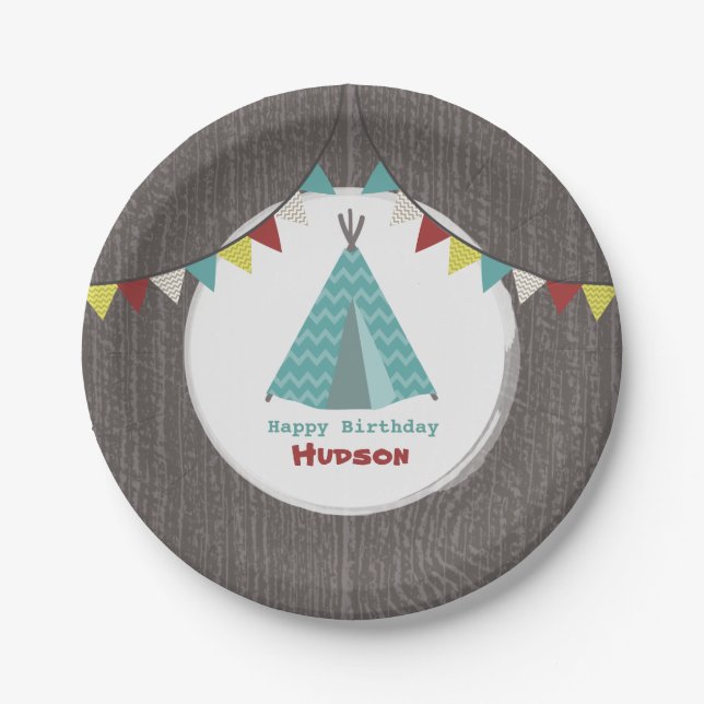 Prato De Papel Turquoise Tipi Birthday (Frente)