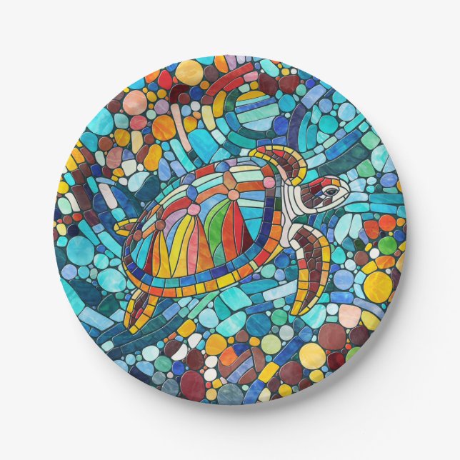 Prato De Papel Turtle Colorful mosaico art (Frente)