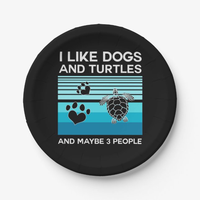 Prato De Papel Turtle Lover | Eu Gosto De Cães E Tartarugas (Frente)