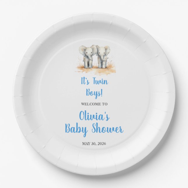 Prato De Papel Twin Baby Shower Plate (Frente)