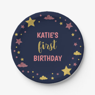 Prato De Papel Twinkle Little Star Primeiro Aniversário Azul Escu