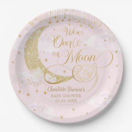 Prato De Papel Twinkle Little Stars Moon Pastel Pink Baby Shower