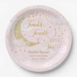 Prato De Papel Twinkle Little Stars Moon Pastel Pink Baby Shower