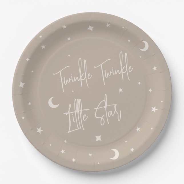 Prato De Papel Twinkle Twinkle Little Star Beige Baby Shower (Frente)