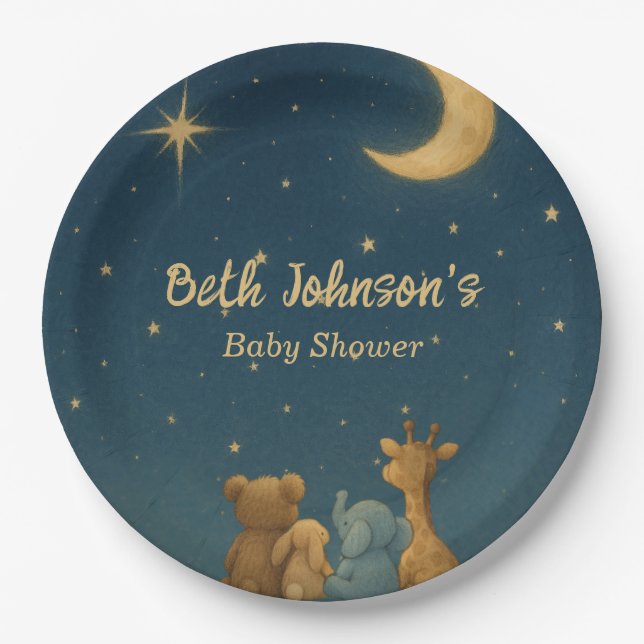 Prato De Papel Twinkle Twinkle - Pequena Chá de fraldas de Estrel (Frente)