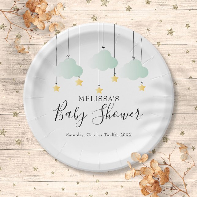 Prato De Papel Twinkle Twinkle - Pequena Chá de fraldas de Estrel (Twinkle Twinkle Little Star Baby Shower Paper Plates)