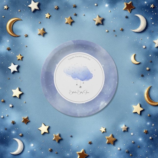Prato De Papel Twinkle Twinkle - Pequena Chá de fraldas de Estrel (Twinkle Twinkle Little Star Baby Shower Paper Plates)