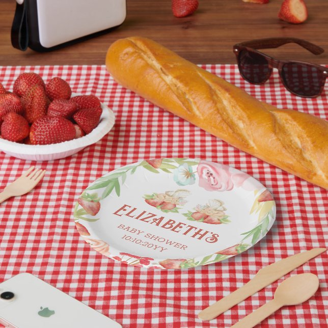 Prato De Papel Twins Strawberry Berry Sweet Chá de fraldas (Piquenique)