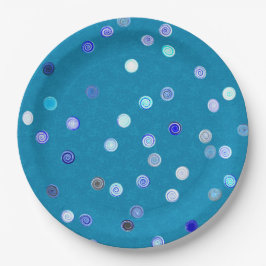 Prato De Papel Twisty Polka Dot Spirals Blue Paper Party Plates