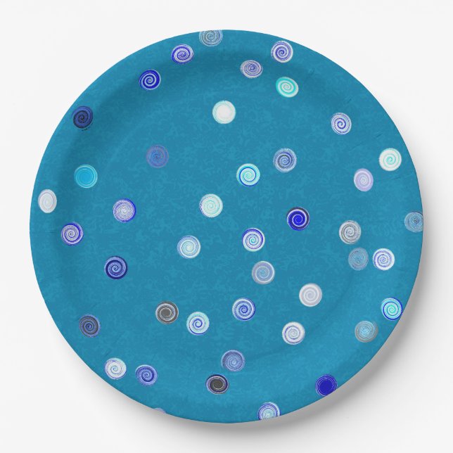 Prato De Papel Twisty Polka Dot Spirals Blue Paper Party Plates (Frente)
