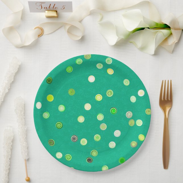 Prato De Papel Twisty Polka Dot Spirals Green Paper Party Plates (Casamento)