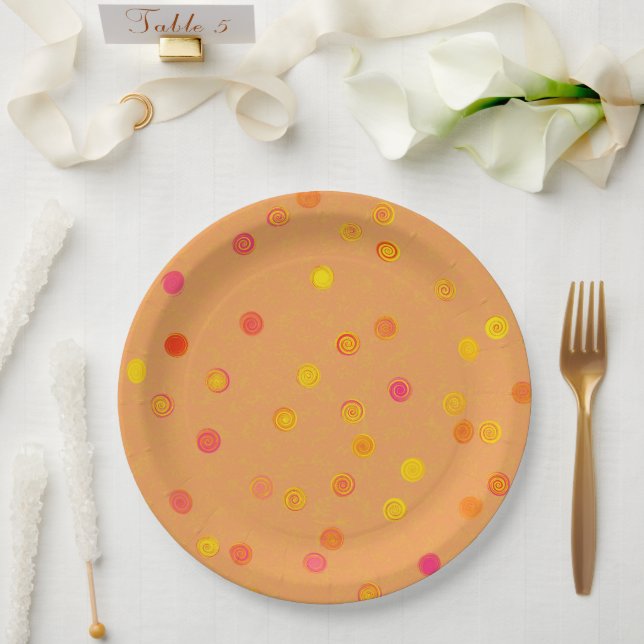 Prato De Papel Twisty Polka Dot Spirals Orange Paper Party Plates (Casamento)
