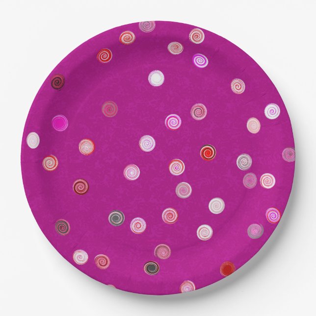 Prato De Papel Twisty Polka Dot Spirals Pink Paper Party Plates (Frente)