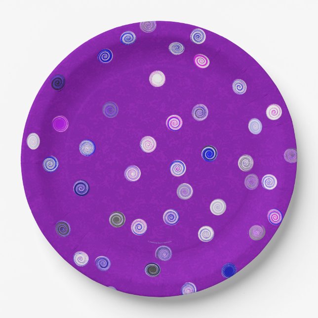 Prato De Papel Twisty Polka Dot Spirals Purple Paper Party Plates (Frente)